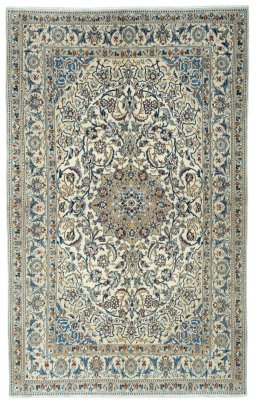 Full view of 2000s Nain rug from Iran / Persia, 261 × 164 cm in Beige tones