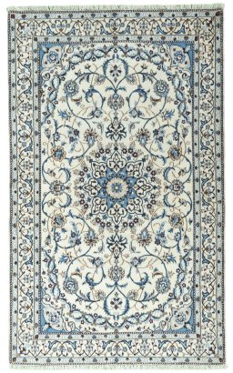 Full view of 2000s Nain rug from Iran / Persia, 204 × 124 cm in Beige tones