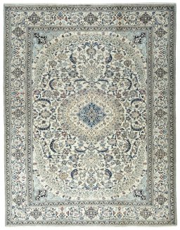 Full view of 2000s Nain rug from Iran / Persia, 378 × 295 cm in Beige tones