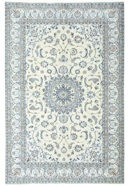 Full view of 2000s Nain rug from Iran / Persia, 295 × 195 cm in Beige tones