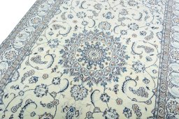 Backside of handmade 2000s Nain rug showing knot structure and weave density
