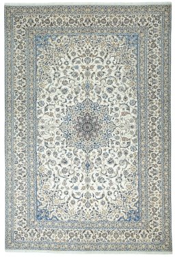 Full view of 2000s Nain rug from Iran / Persia, 448 × 302 cm in Beige tones