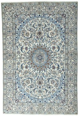 Full view of 2000s Nain rug from Iran / Persia, 290 × 194 cm in Beige tones