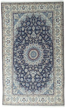 Full view of 2000s Nain rug from Iran / Persia, 353 × 210 cm in Blue tones