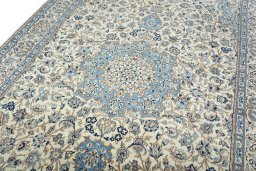 Backside of handmade 2000s Nain rug showing knot structure and weave density