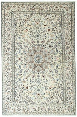 Full view of 2000s Nain rug from Iran / Persia, 300 × 197 cm in Beige tones