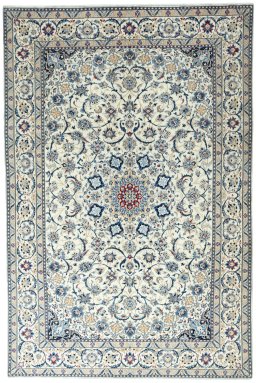 Full view of 2000s Nain rug from Iran / Persia, 310 × 206 cm in Beige tones