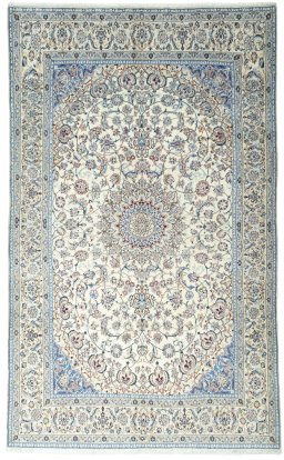Full view of 2000s Nain rug from Iran / Persia, 322 × 198 cm in Beige tones