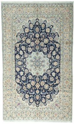 Full view of 2000s Nain rug from Iran / Persia, 330 × 198 cm in Blue tones