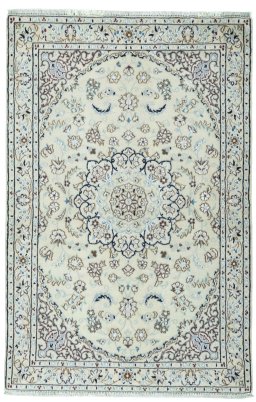 Full view of 2000s Nain rug from Iran / Persia, 146 × 96 cm in Beige tones
