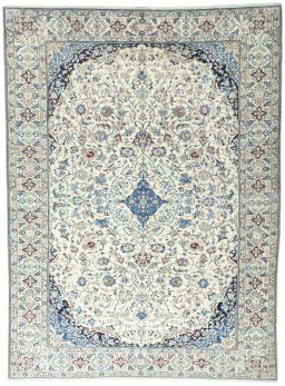 Full view of 2000s Nain rug from Iran / Persia, 340 × 252 cm in Beige tones