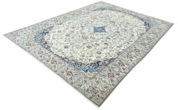 Corner detail of 2000s Nain rug showing border pattern and Wool pile