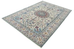 Corner detail of 2000s Nain rug showing border pattern and Wool pile