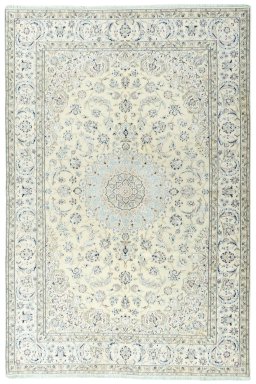 Full view of 2000s Nain rug from Iran / Persia, 294 × 197 cm in Beige tones