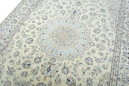 Backside of handmade 2000s Nain rug showing knot structure and weave density