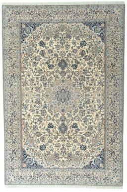 Full view of 2000s Nain rug from Iran / Persia, 346 × 234 cm in Beige tones