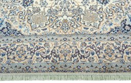 Full view of 2000s Nain rug from Iran / Persia, 346 × 234 cm in Beige tones