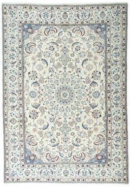 Full view of 2000s Nain rug from Iran / Persia, 355 × 250 cm in Beige tones