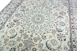 Backside of handmade 2000s Nain rug showing knot structure and weave density