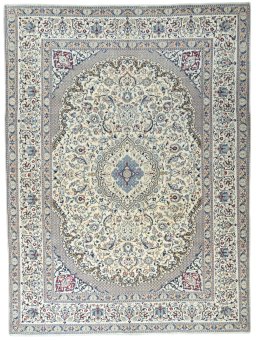Full view of 2000s Nain rug from Iran / Persia, 388 × 290 cm in Beige tones