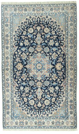Full view of 2000s Nain rug from Iran / Persia, 200 × 120 cm in Blue tones