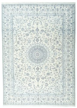 Full view of New Nain rug from Iran / Persia, 349 × 252 cm in Beige tones