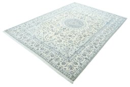 Corner detail of New Nain rug showing border pattern and Wool pile