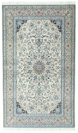 Full view of 2000s Nain rug from Iran / Persia, 210 × 125 cm in Beige tones