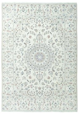 Full view of 2000s Nain rug from Iran / Persia, 342 × 242 cm in Beige tones