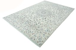 Corner detail of 2000s Nain rug showing border pattern and Wool pile