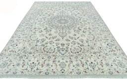 Surface texture of 2000s Nain rug with natural Wool and intricate pattern
