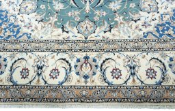 Full view of 2000s Nain rug from Iran / Persia, 420 × 297 cm in Green tones
