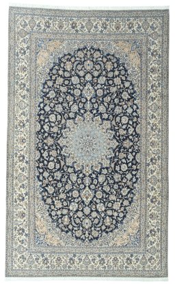 Full view of 2000s Nain rug from Iran / Persia, 385 × 235 cm in Blue tones