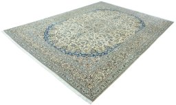 Corner detail of 2000s Nain rug showing border pattern and Wool pile