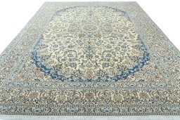 Surface texture of 2000s Nain rug with natural Wool and intricate pattern