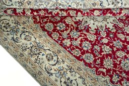 Close-up detail of 2000s Nain rug from Iran / Persia showing Wool weave