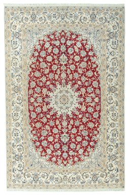Full view of 2000s Nain rug from Iran / Persia, 310 × 200 cm in Red tones