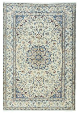 Full view of 2000s Nain rug from Iran / Persia, 315 × 215 cm in Beige tones