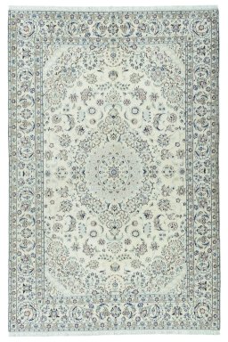 Full view of 2000s Nain rug from Iran / Persia, 303 × 200 cm in Beige tones