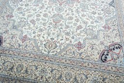 Close-up detail of 2000s Nain rug from Iran / Persia showing Cork weave