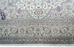Full view of 2000s Nain rug from Iran / Persia, 419 × 317 cm in Beige tones