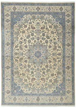 Full view of 2000s Nain rug from Iran / Persia, 441 × 317 cm in Beige tones