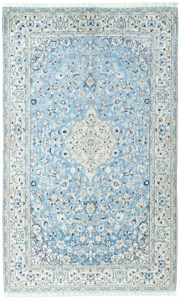 Full view of 2000s Nain rug from Iran / Persia, 287 × 175 cm in Blue tones