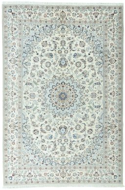 Full view of New Nain rug from Iran / Persia, 308 × 206 cm in Beige tones