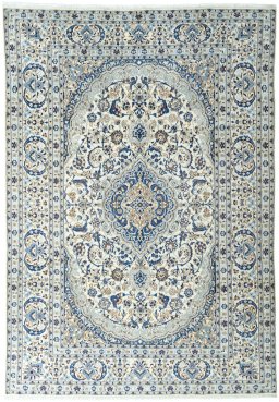 Full view of 2000s Nain rug from Iran / Persia, 347 × 241 cm in Beige tones