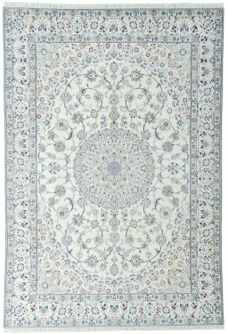 Full view of 2000s Nain rug from Iran / Persia, 352 × 241 cm in Beige tones