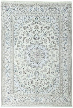 Full view of 2000s Nain rug from Iran / Persia, 356 × 248 cm in Beige tones