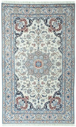 Full view of New Nain rug from Iran / Persia, 265 × 162 cm in Beige tones