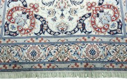 Full view of New Nain rug from Iran / Persia, 265 × 162 cm in Beige tones
