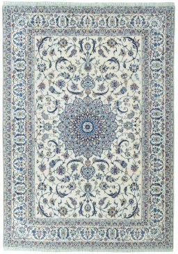 Full view of 2000s Nain rug from Iran / Persia, 355 × 251 cm in Beige tones